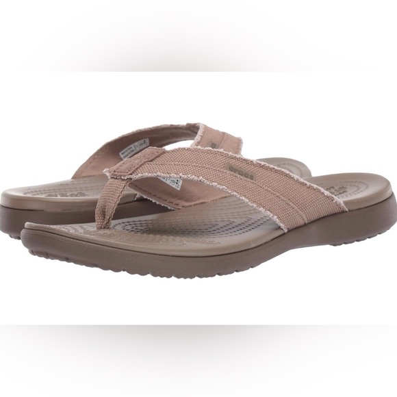 Crocs Men's Santa Cruz Canvas Flip Flops In Khaki Size 10 - Picture 11 of 11